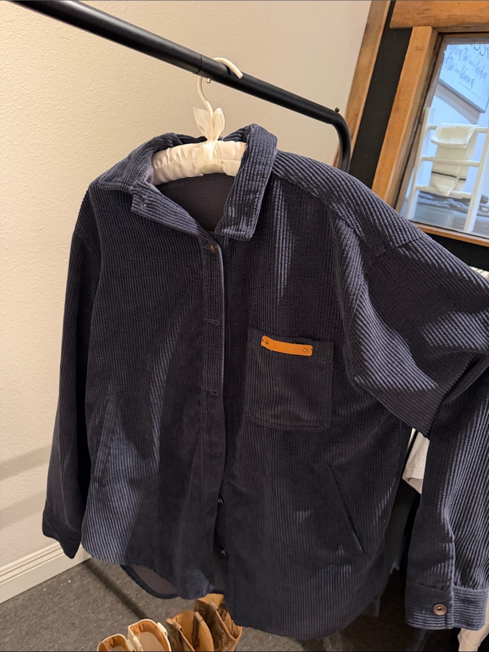 LA MIEL Navy Corduroy Jacket with Tan Pocket Accent